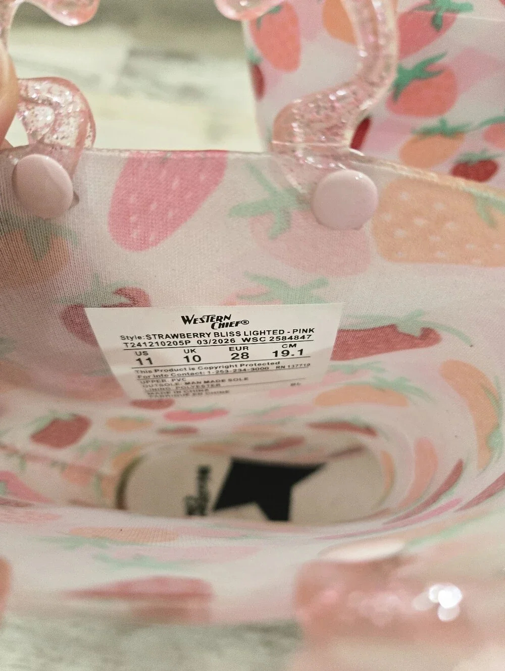 Western Chief Pink Strawberry Print Kids Rain Boots